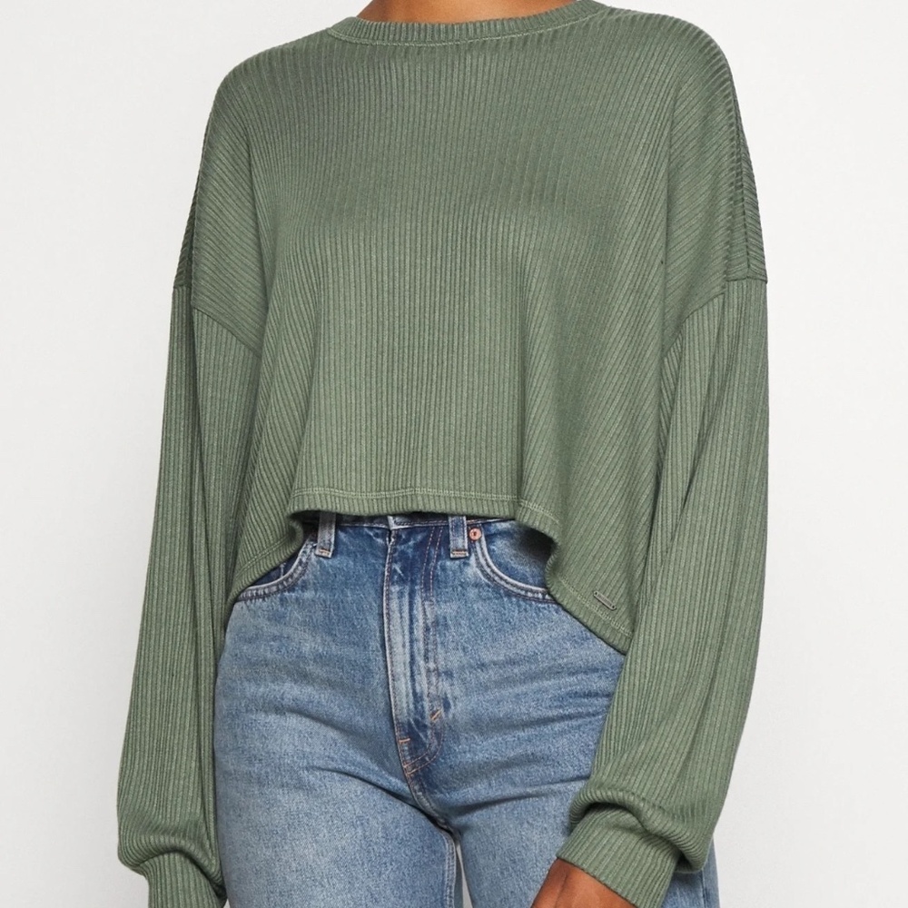 Hollister Ribbed Knit Cropped Sweater Green Size S